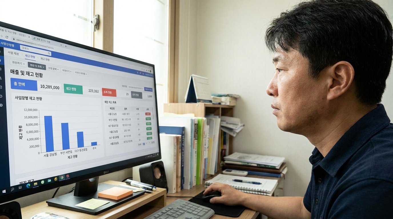 이지판매재고관리로 다사업장 통합관리 한 화면 확인하는 대표 대시보드