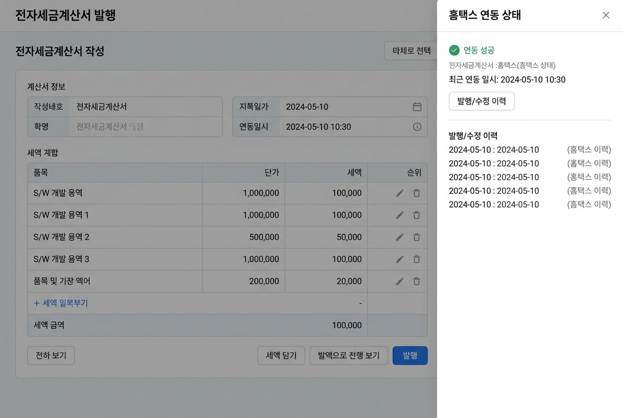 부가세·세금계산서 증빙 관리 예시 - 이지판매재고관리 적용 화면