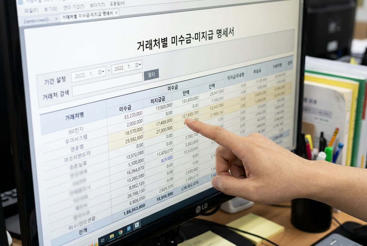 부가세 신고 수금 지급 관리 Q&A 화면 - 유통 제조 사례 이지판매재고관리